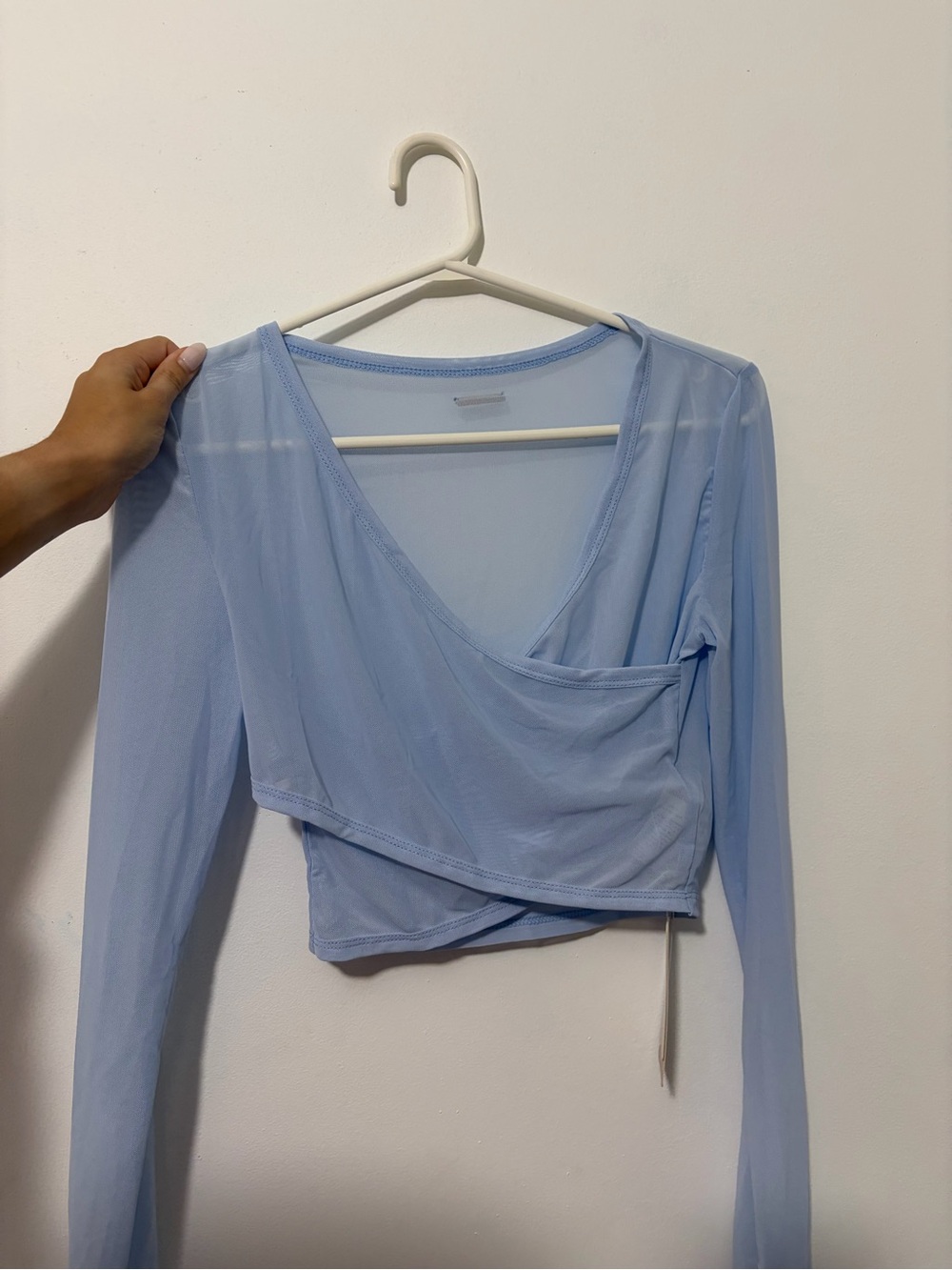 Light Blue Sheer Wrap Long-Sleeve Top